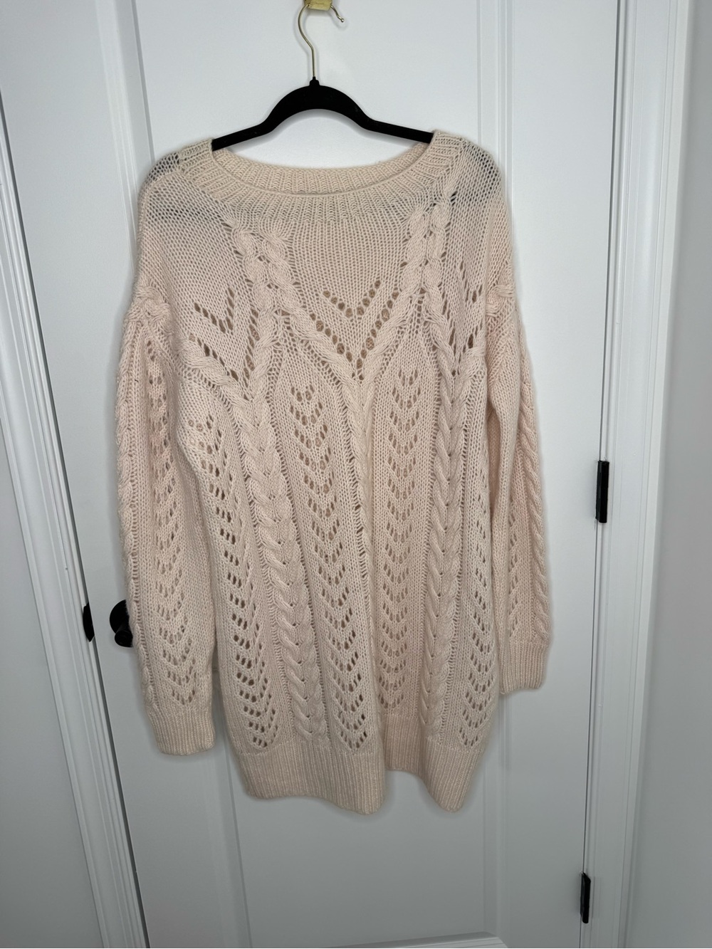 Ryan Roche Cream Fisherman Long Sleeve sweater Dress one size